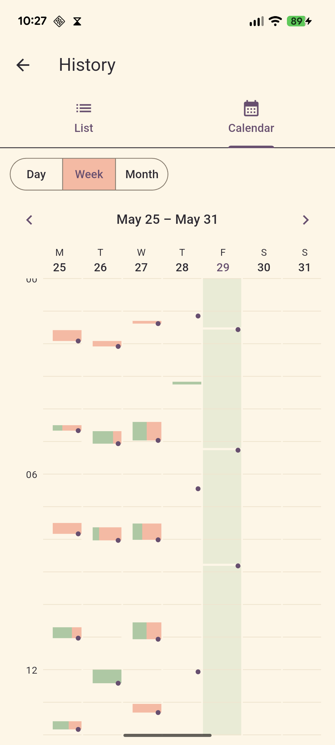 History with calendar view