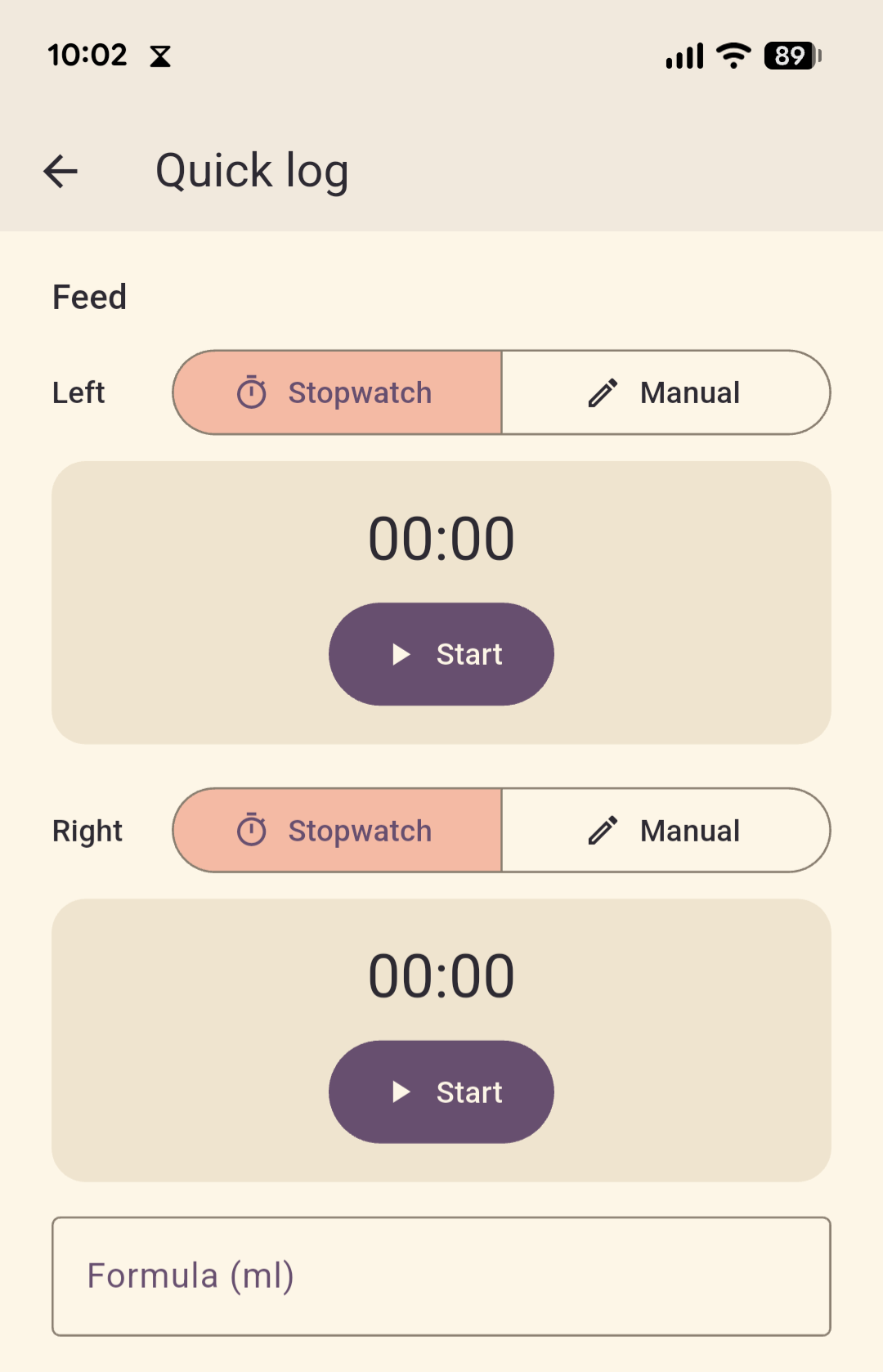 Feed step with stopwatch