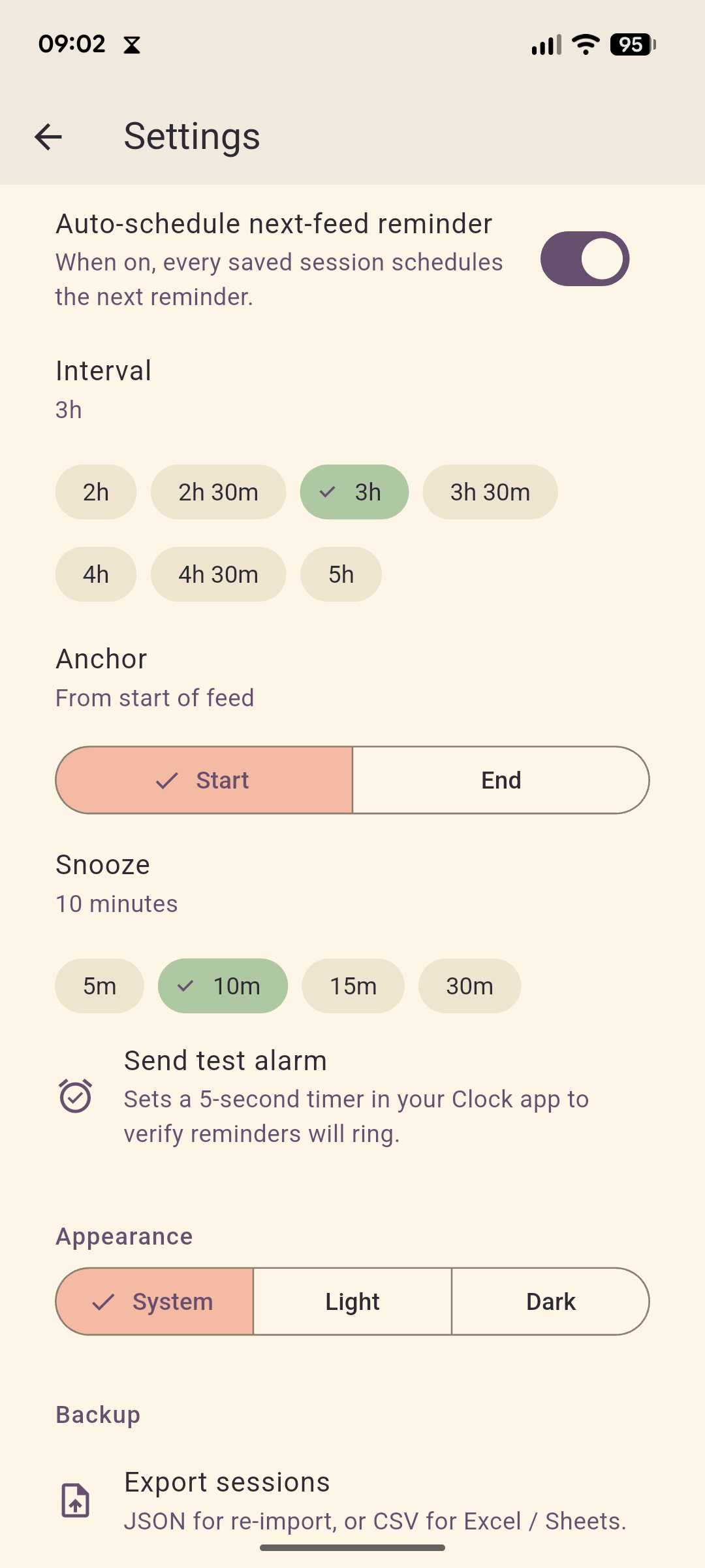 Settings screen